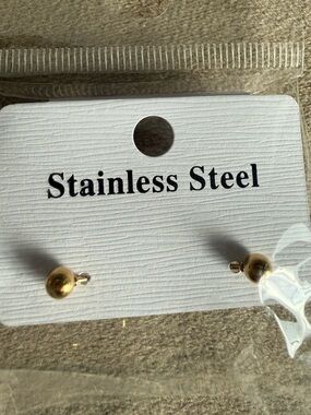 Gold Stainless Steel Ball Stud Earrings - Minimalist Pair